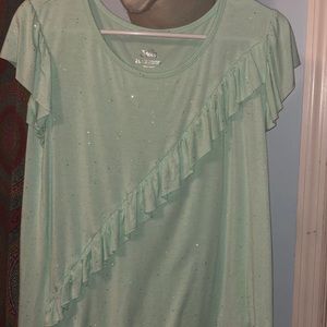 Short sleeve ruffle front shirt